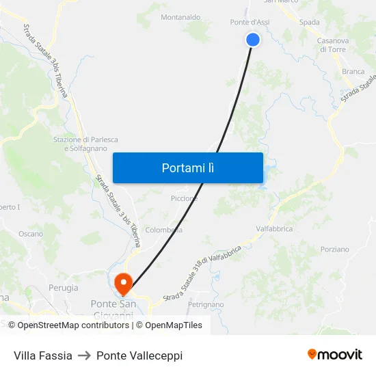 Villa Fassia to Ponte Valleceppi map