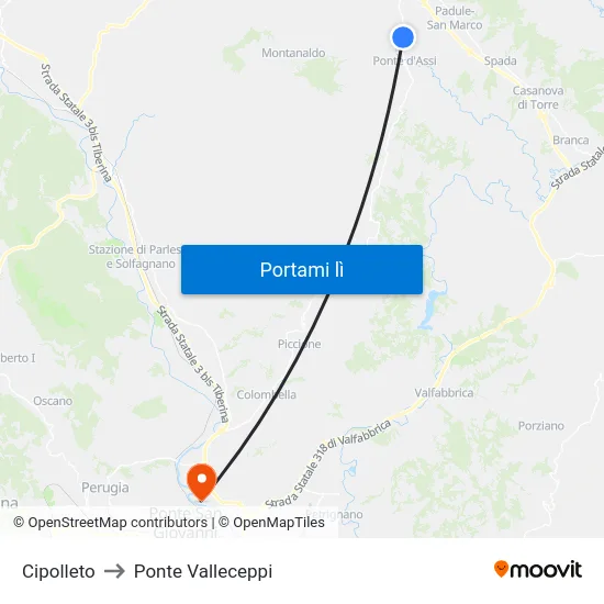 Cipolleto to Ponte Valleceppi map