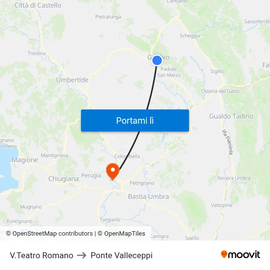 V.Teatro Romano to Ponte Valleceppi map