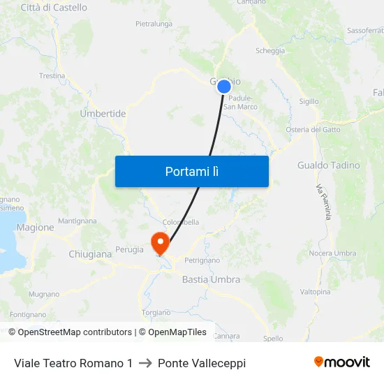Viale Teatro Romano 1 to Ponte Valleceppi map
