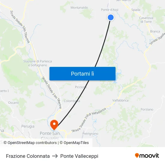 Frazione Colonnata to Ponte Valleceppi map