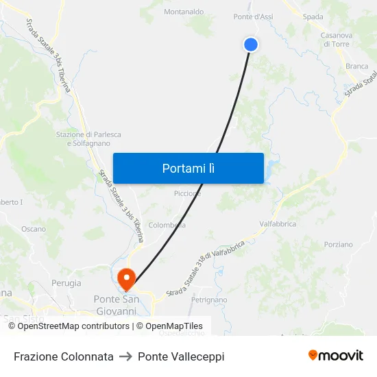 Frazione Colonnata to Ponte Valleceppi map