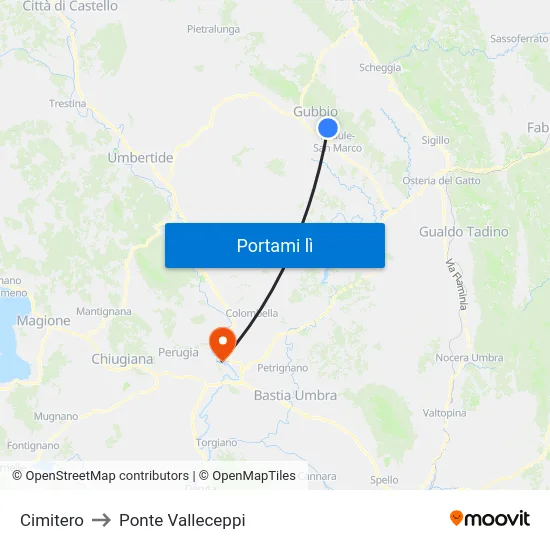 Cimitero to Ponte Valleceppi map