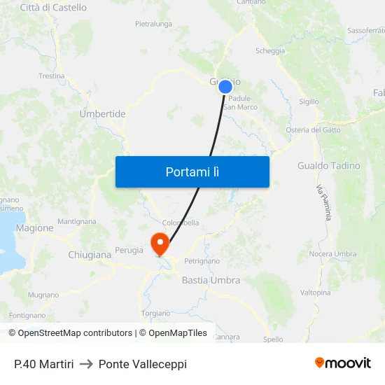 P.40 Martiri to Ponte Valleceppi map
