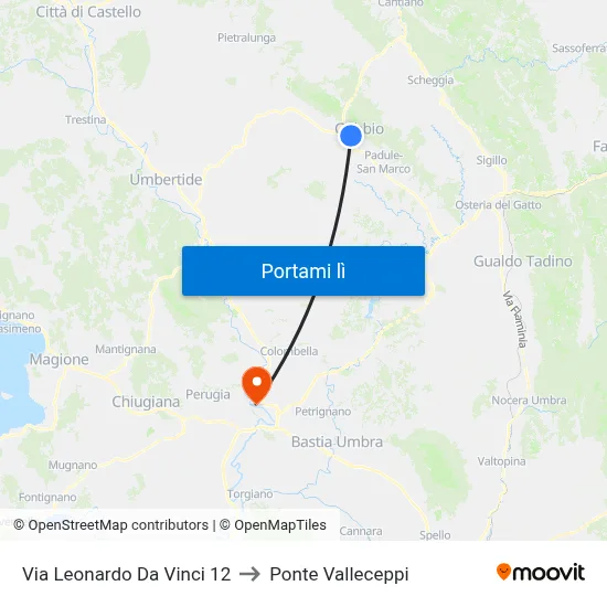 Via Leonardo Da Vinci 12 to Ponte Valleceppi map