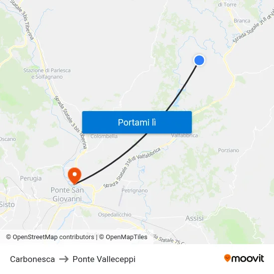 Carbonesca to Ponte Valleceppi map