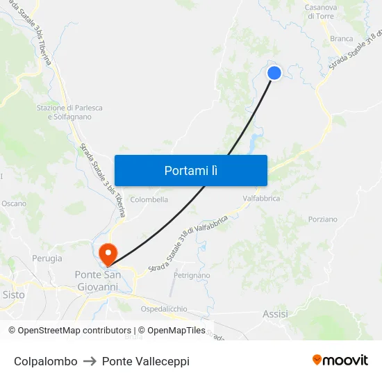 Colpalombo to Ponte Valleceppi map