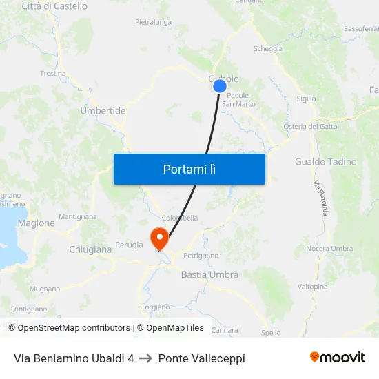 Via Beniamino Ubaldi 4 to Ponte Valleceppi map