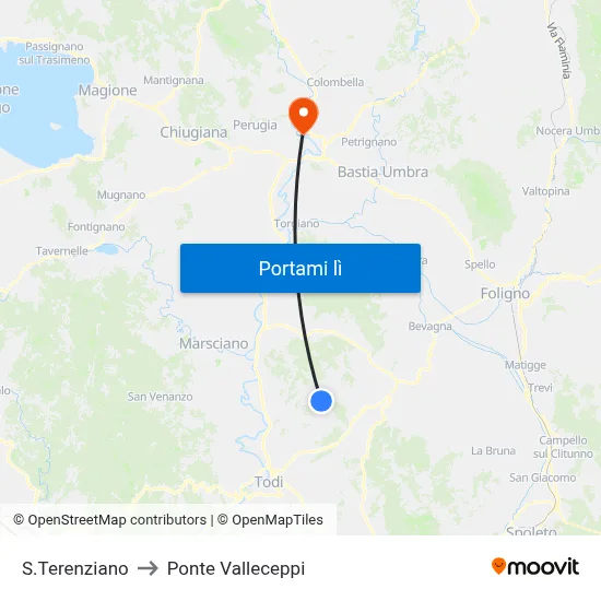 S.Terenziano to Ponte Valleceppi map