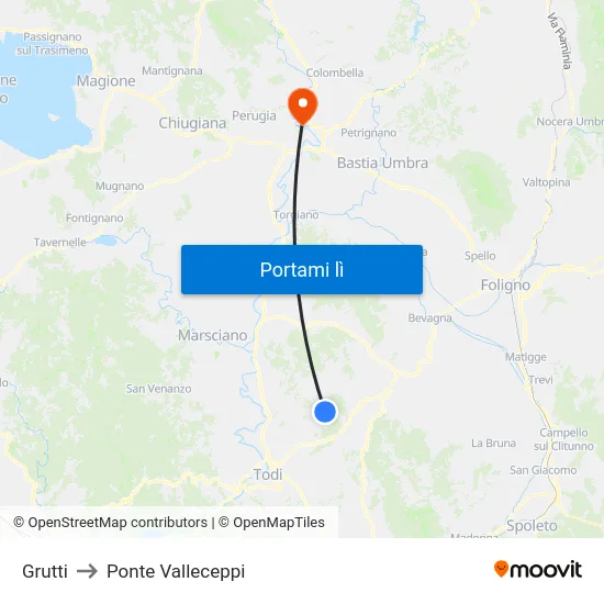 Grutti to Ponte Valleceppi map