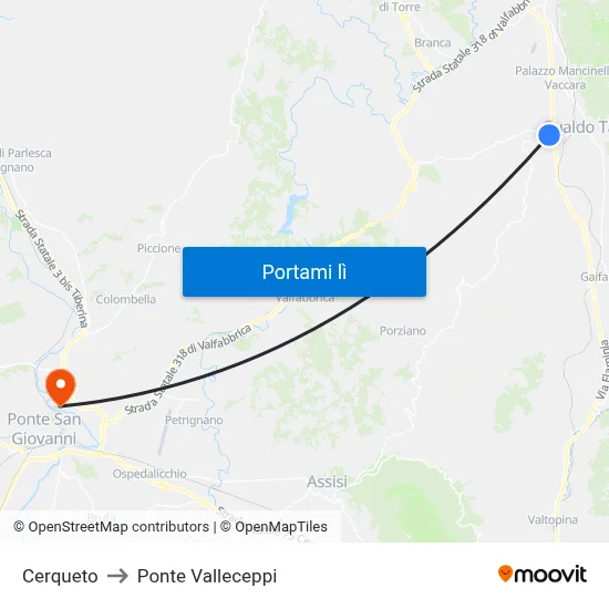 Cerqueto to Ponte Valleceppi map