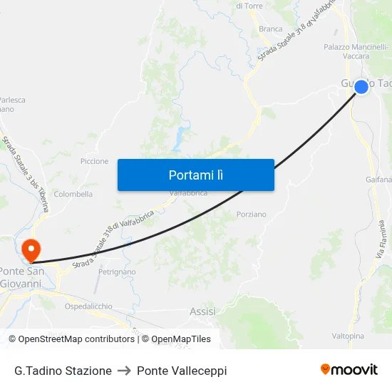 G.Tadino Stazione to Ponte Valleceppi map