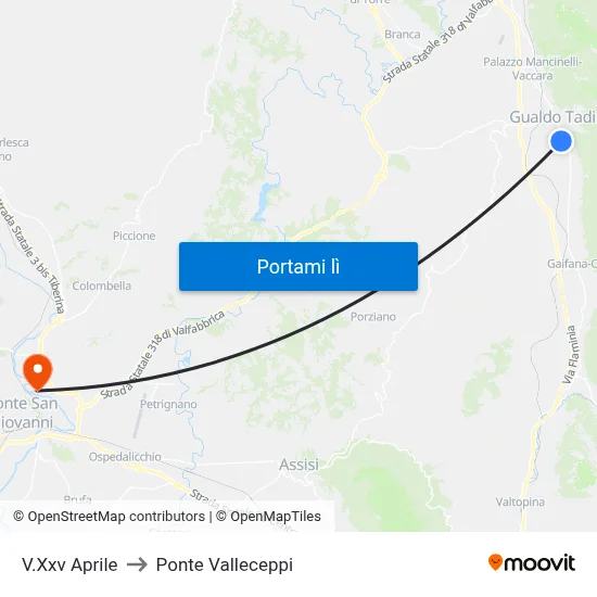 V.Xxv Aprile to Ponte Valleceppi map