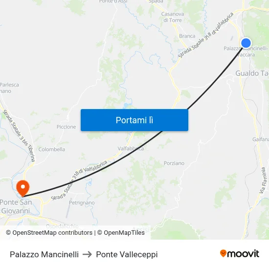 Palazzo Mancinelli to Ponte Valleceppi map