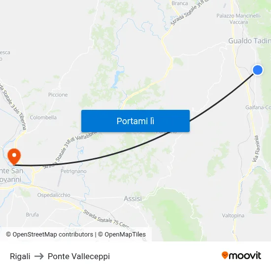 Rigali to Ponte Valleceppi map