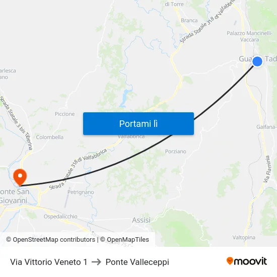 Via Vittorio Veneto 1 to Ponte Valleceppi map