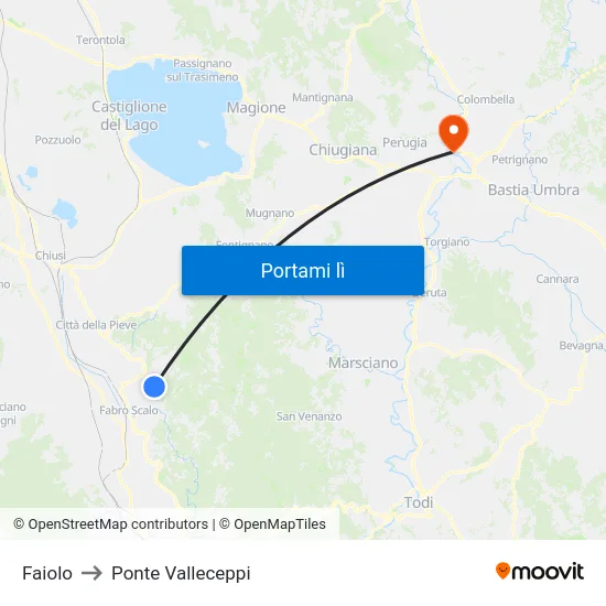 Faiolo to Ponte Valleceppi map