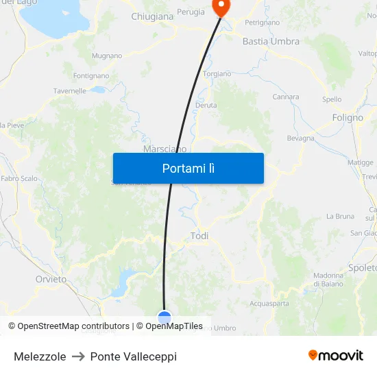 Melezzole to Ponte Valleceppi map