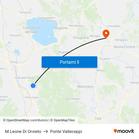 M.Leone Di Orvieto to Ponte Valleceppi map