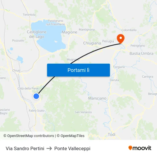 Via Sandro Pertini to Ponte Valleceppi map