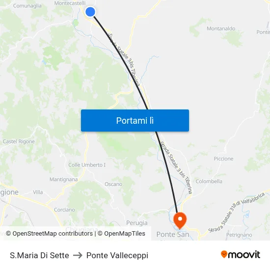 S.Maria Di Sette to Ponte Valleceppi map