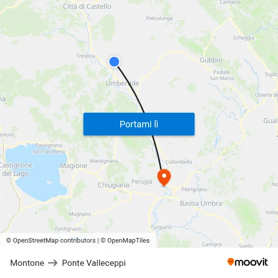 Montone to Ponte Valleceppi map