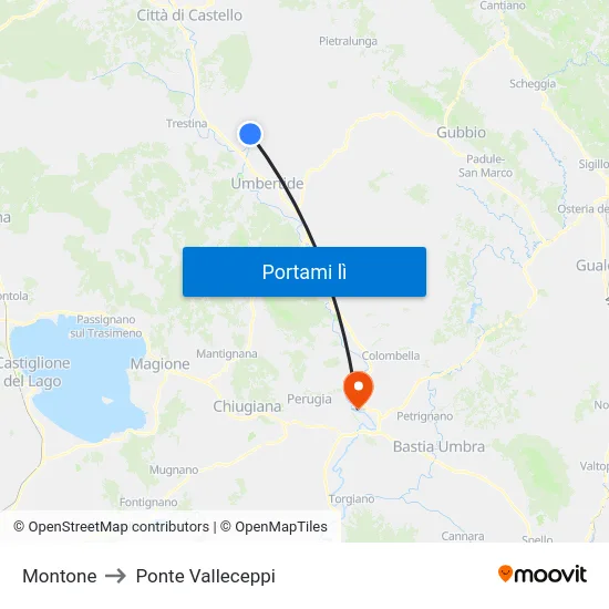 Montone to Ponte Valleceppi map