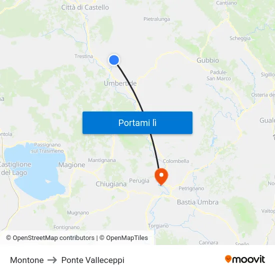 Montone to Ponte Valleceppi map