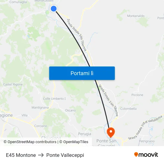 E45 Montone to Ponte Valleceppi map