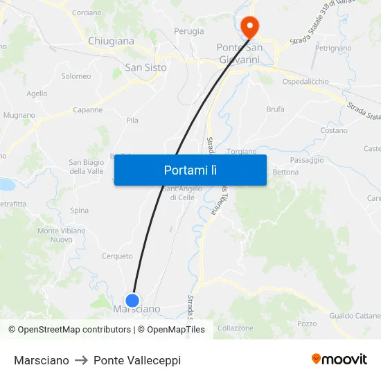 Marsciano to Ponte Valleceppi map