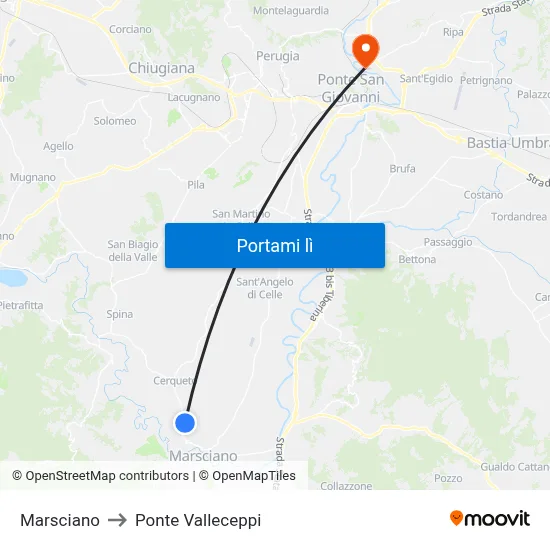 Marsciano to Ponte Valleceppi map