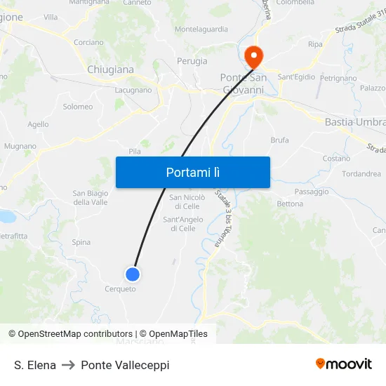 S. Elena to Ponte Valleceppi map