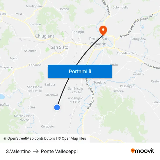 S.Valentino to Ponte Valleceppi map