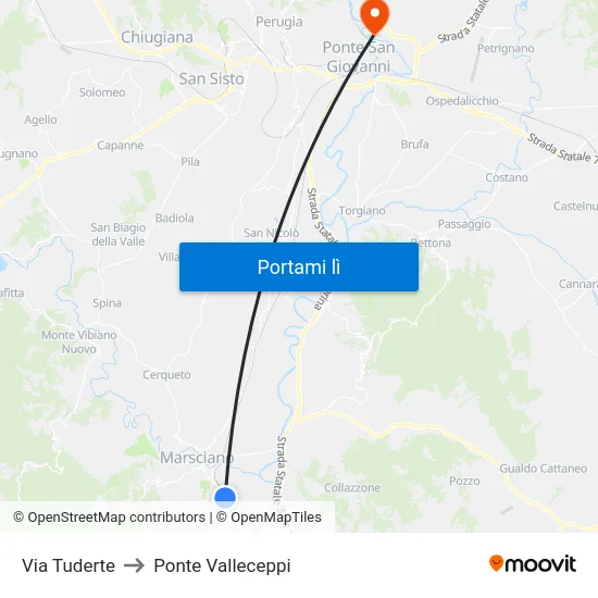 Via Tuderte to Ponte Valleceppi map
