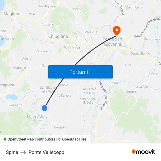 Spina to Ponte Valleceppi map