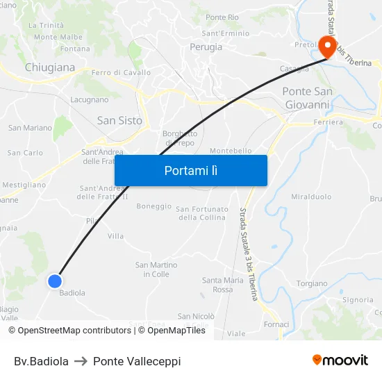 Bv.Badiola to Ponte Valleceppi map