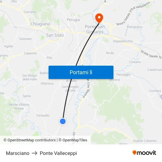 Marsciano to Ponte Valleceppi map