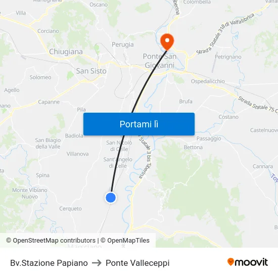 Bv.Stazione Papiano to Ponte Valleceppi map