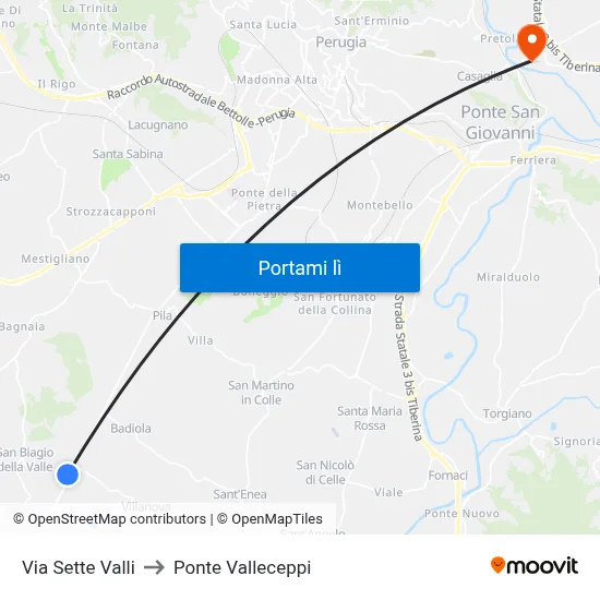 Via Sette Valli to Ponte Valleceppi map
