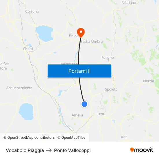 Vocabolo Piaggia to Ponte Valleceppi map