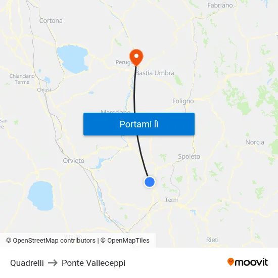 Quadrelli to Ponte Valleceppi map