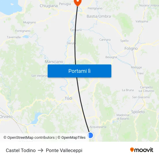 Castel Todino to Ponte Valleceppi map