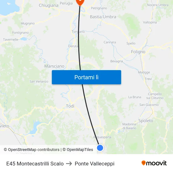 E45 Montecastrilli Scalo to Ponte Valleceppi map
