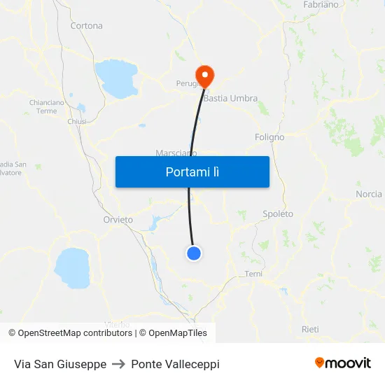 Via San Giuseppe to Ponte Valleceppi map