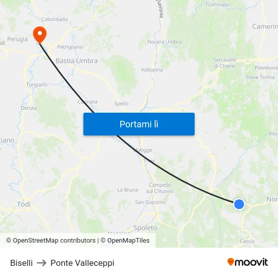 Biselli to Ponte Valleceppi map