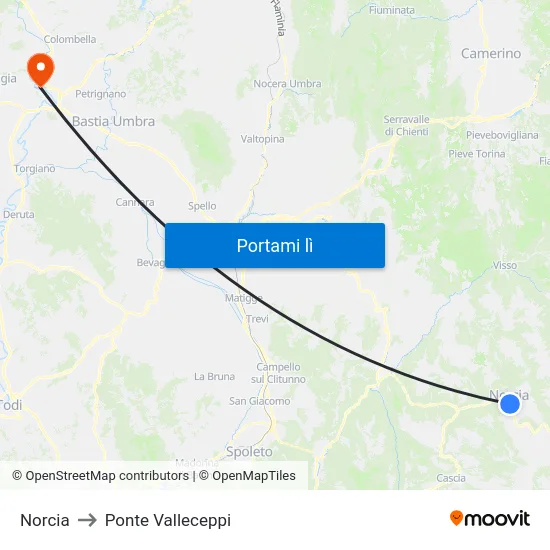Norcia to Ponte Valleceppi map