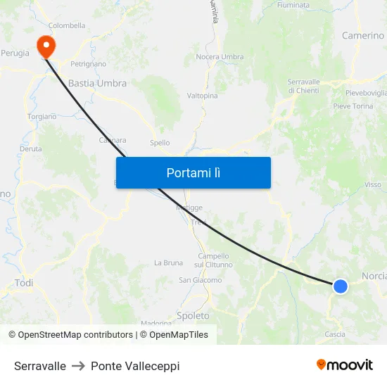 Serravalle to Ponte Valleceppi map