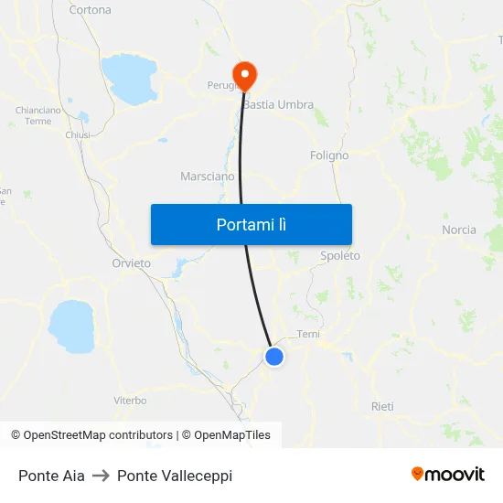 Ponte Aia to Ponte Valleceppi map