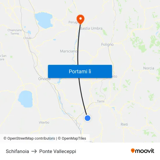 Schifanoia to Ponte Valleceppi map