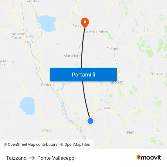 Taizzano to Ponte Valleceppi map